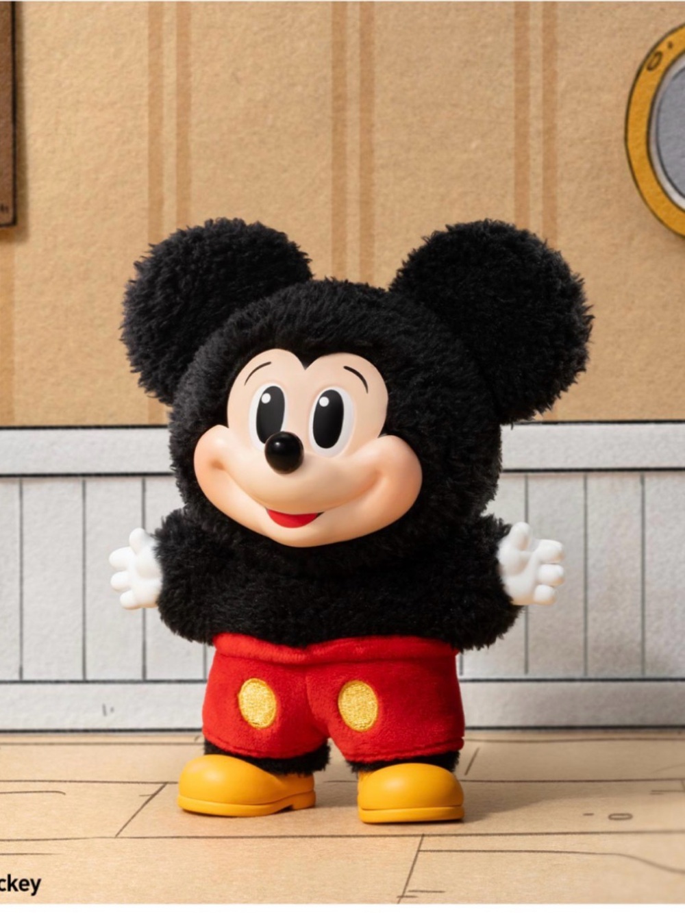 Pop Mart Black & Red Plushy Mickey Mouse Character Toy with Yellow Shoes